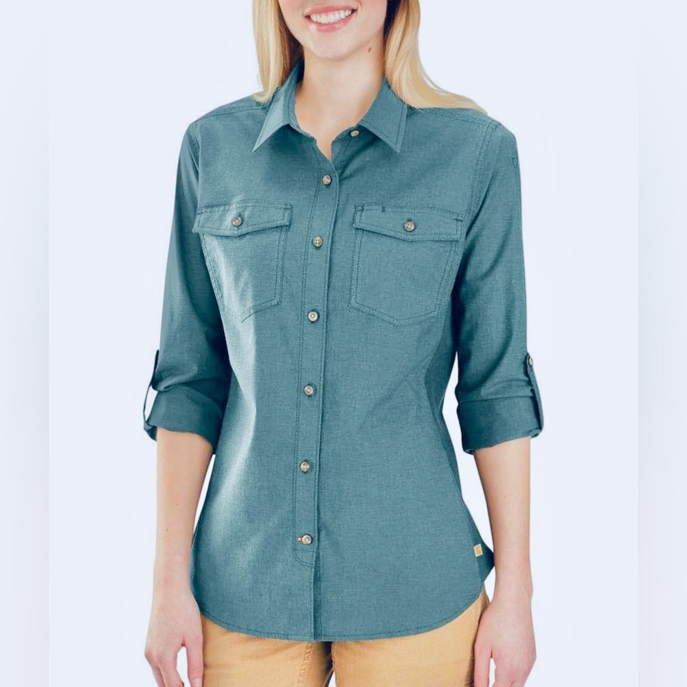 Carhartt Size XS Women's Rugged Flex Bozeman Shirt Button Up Tesl Green